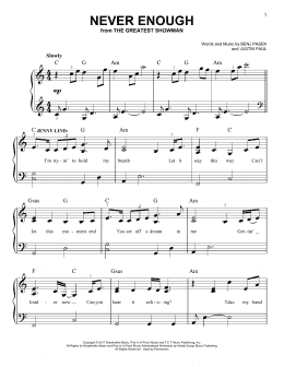 page one of Never Enough (Easy Piano)