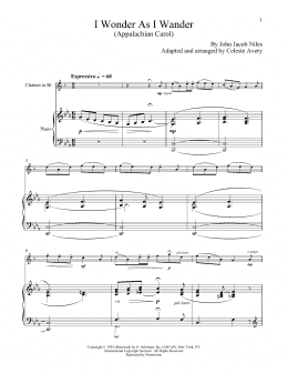 page one of I Wonder As I Wander (Clarinet and Piano)