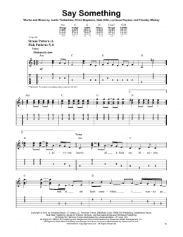 page one of Say Something (feat. Chris Stapleton) (Easy Guitar Tab)