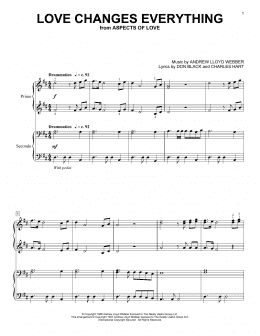 page one of Love Changes Everything (from Aspects Of Love) (Piano Duet)