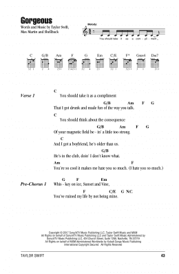 page one of Gorgeous (Guitar Chords/Lyrics)