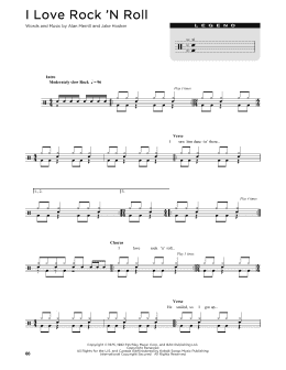 page one of I Love Rock 'N Roll (Drum Chart)