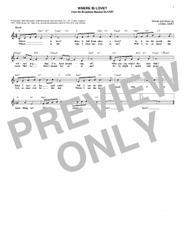 page one of Where Is Love? (Lead Sheet / Fake Book)