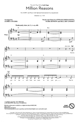 page one of Million Reasons (arr. Audrey Snyder) (SATB Choir)