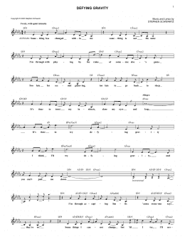 page one of Defying Gravity (from Wicked) (Lead Sheet / Fake Book)