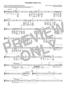 page one of The Winner Takes It All (Lead Sheet / Fake Book)