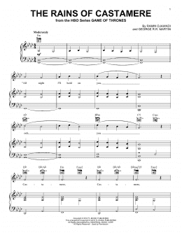 page one of The Rains Of Castamere (from Game of Thrones) (Piano, Vocal & Guitar Chords (Right-Hand Melody))