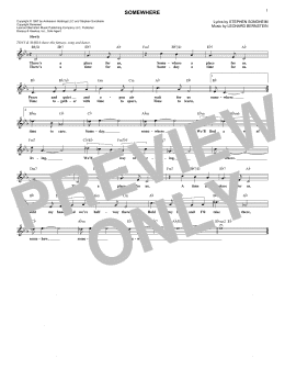 page one of Somewhere (from West Side Story) (Lead Sheet / Fake Book)