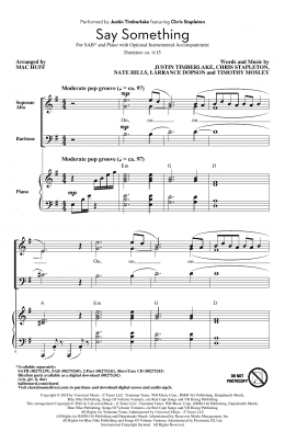 page one of Say Something (feat. Chris Stapleton) (arr. Mac Huff) (SAB Choir)