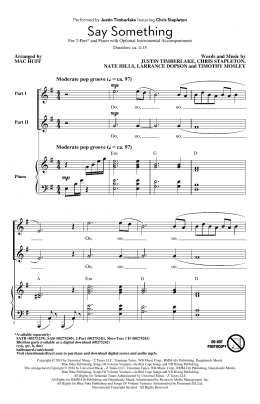 page one of Say Something (feat. Chris Stapleton) (arr. Mac Huff) (2-Part Choir)