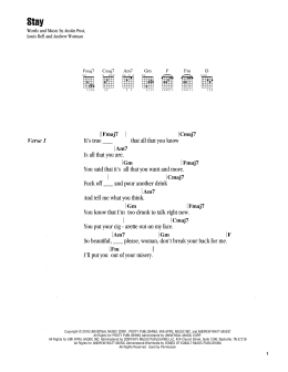 page one of Stay (Guitar Chords/Lyrics)