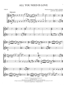page one of All You Need Is Love (Violin Duet)