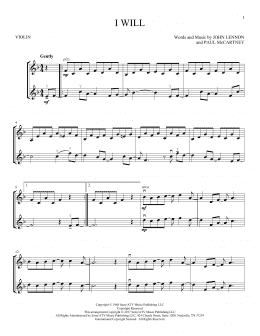 page one of I Will (Violin Duet)