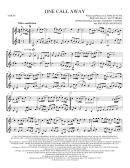 page one of One Call Away (Violin Duet)