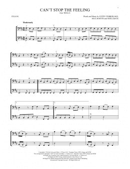 page one of Can't Stop The Feeling (Cello Duet)