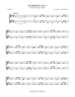 page one of Symphony No. 7 In A Major, Second Movement (Allegretto) (Clarinet Duet)