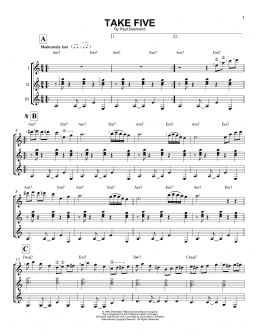 page one of Take Five (Guitar Ensemble)