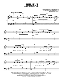 page one of I Believe (Easy Piano)