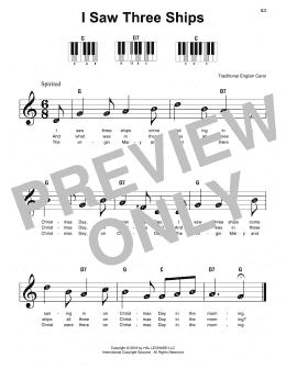 page one of I Saw Three Ships (Super Easy Piano)