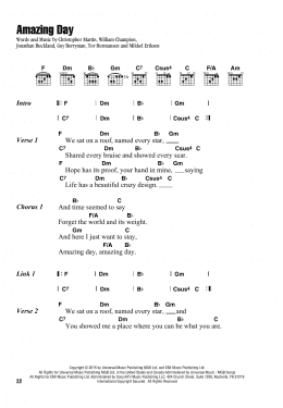 page one of Amazing Day (Guitar Chords/Lyrics)