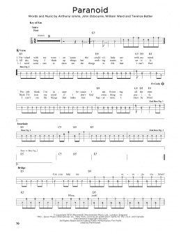 page one of Paranoid (Easy Bass Tab)