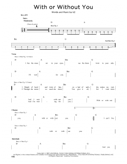 page one of With Or Without You (Easy Bass Tab)