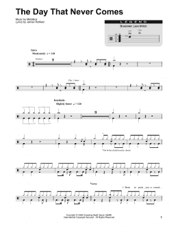 page one of The Day That Never Comes (Drums Transcription)