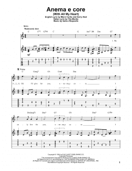 page one of Anema E Core (With All My Heart) (Solo Guitar Tab)