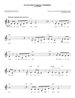 page one of Do You Want To Build A Snowman? (from Frozen) (Easy Lead Sheet / Fake Book)