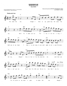 page one of Remember Me (Ernesto de la Cruz) (from Coco) (Easy Lead Sheet / Fake Book)