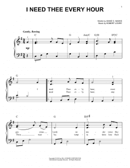 page one of I Need Thee Every Hour (Easy Piano)