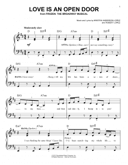 page one of Love Is An Open Door (from Frozen: The Broadway Musical) (Easy Piano)