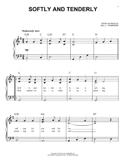 page one of Softly And Tenderly (Easy Piano)