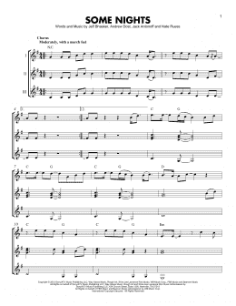 page one of Some Nights (Guitar Ensemble)