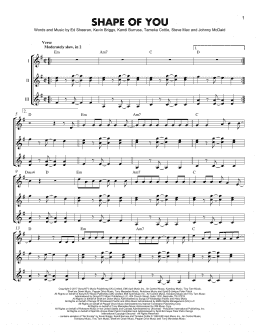 page one of Shape Of You (Guitar Ensemble)