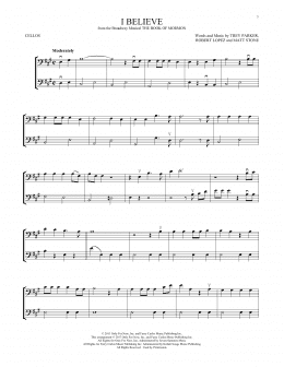 page one of I Believe (Cello Duet)