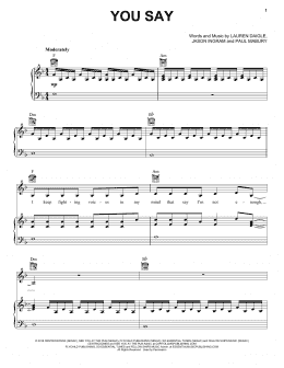 page one of You Say (Piano, Vocal & Guitar Chords (Right-Hand Melody))