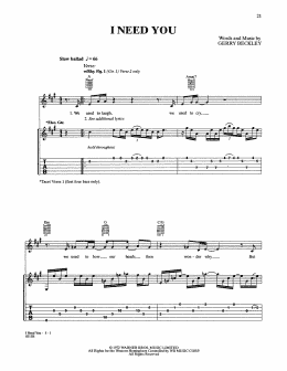 page one of I Need You (Guitar Tab)