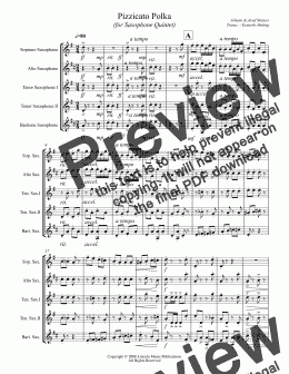 page one of Strauss II – Pizzicato Polka (for Saxophone Quintet)