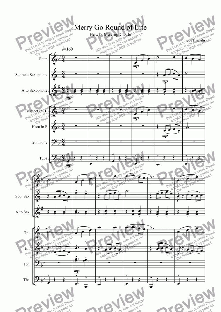 Merry Go Round Of Life For Concert Band Wind Band By Joe Hisaishi Sheet Music Pdf File To Download