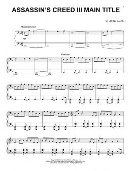 page one of Assassin's Creed III Main Title (Piano Solo)