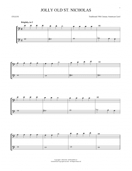 page one of Jolly Old St. Nicholas (Cello Duet)