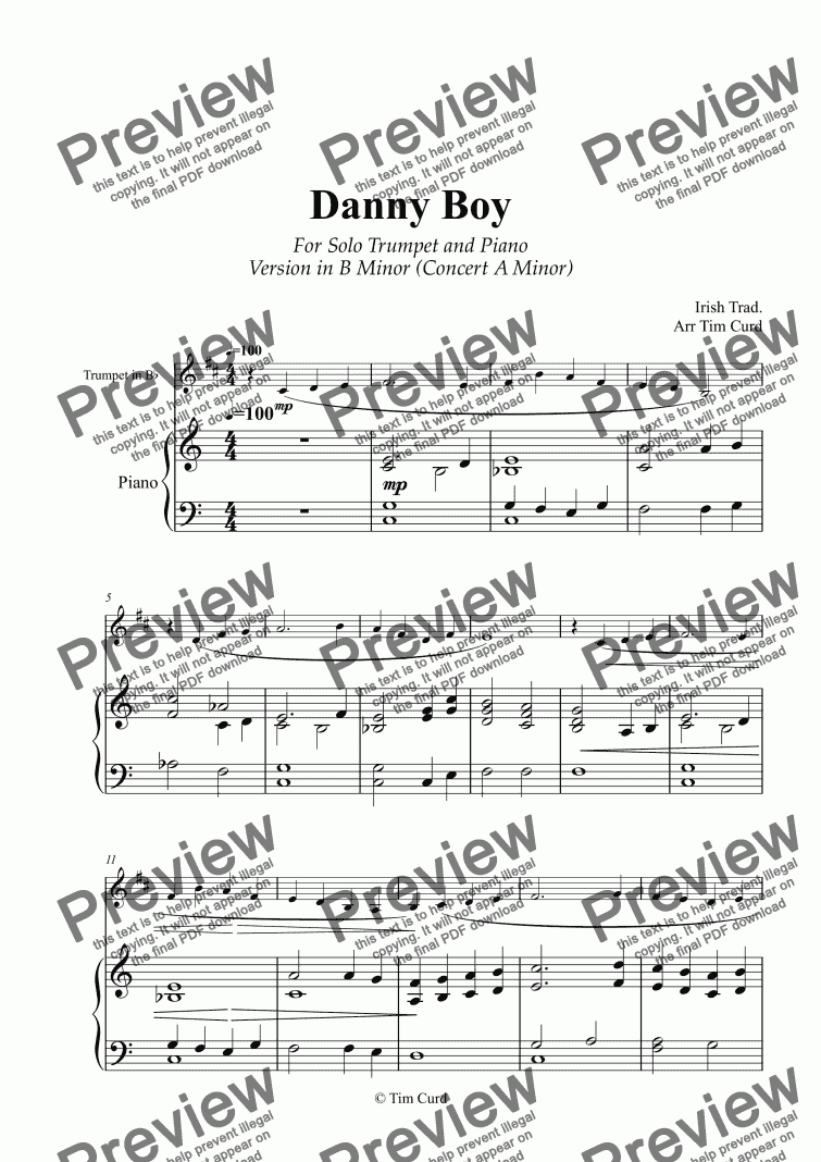 Danny Boy For Solo Trumpet In Bb And Piano - Download Sheet Music PDF