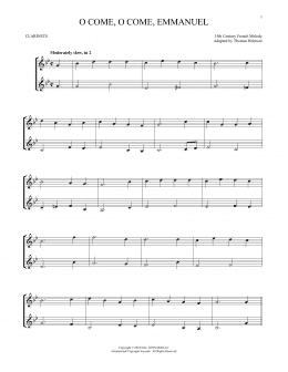 page one of O Come, O Come, Emmanuel (Clarinet Duet)