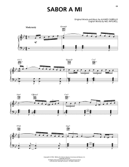 page one of Sabor A Mi (Be True To Me) (Piano, Vocal & Guitar Chords (Right-Hand Melody))