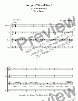 page one of Songs of  World War I - Choral - Vocal Score