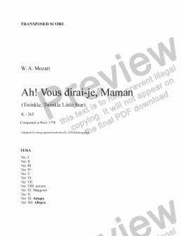 page one of Twinkle, Twinkle Little Star (Mozart variations) - Transp. Score