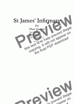 page one of St James' Infirmary. For Flute Quartet