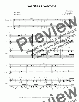 page one of We Shall Overcome (Duet for Soprano & Alto Saxophone)