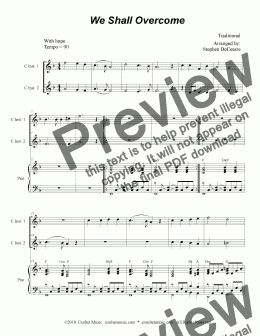 page one of We Shall Overcome (Duet for C-Instruments)